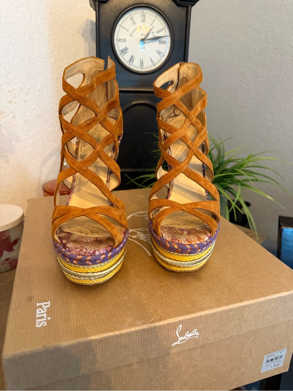 Christian Louboutin Tosca 140 Suede/Bazin Wedge Sandals